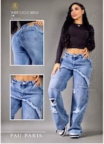 JEAN CARGO  WIDE LEG LEVANTA COLA PARA MUJER- AZUL CLARO PREMIUM